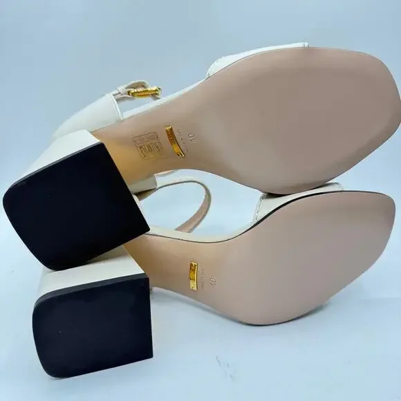 Gucci Charlotte 95 Horsebit Embellished Leather Sandals Nappa White EU 40/US 10 - Picture 11 of 14